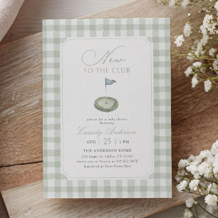 Invitation Nouveau au Club Sage Gingham Golf Baby Shower