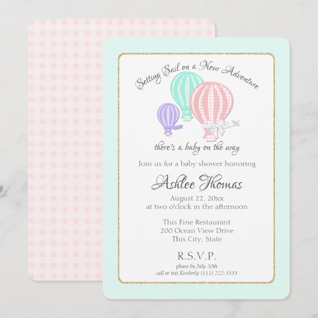 Invitation Nouveau Baby shower Adventure Hot Air Balloons (Devant / Derrière)