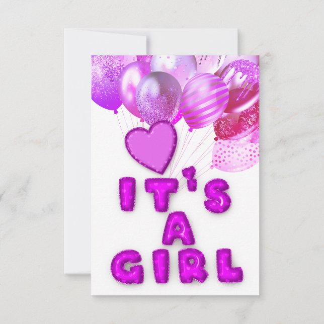 Invitation Nouveau Baby Shower C'est une fille rose Ballons h (Dos)