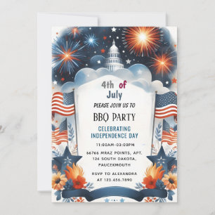 Invitation Nouveau Bbq Rouge Blanc Bleu Usa Drapeau 4 juillet