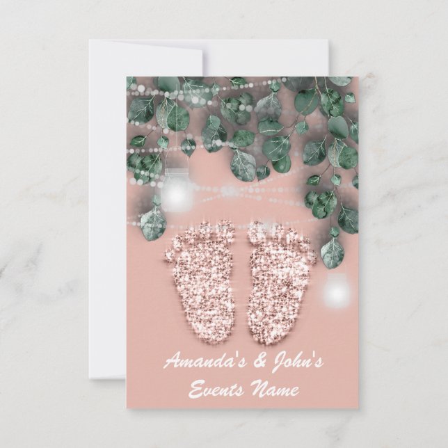 Invitation Nouveau bébé DOUCHE pieds vert Rose fille garçon (Dos)