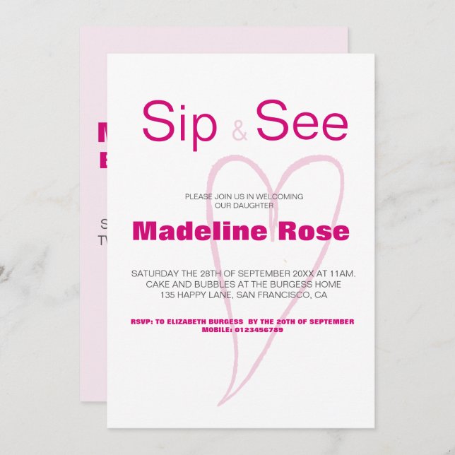 Invitation Nouveau bébé Sip et voir avec les statistiques (Devant / Derrière)