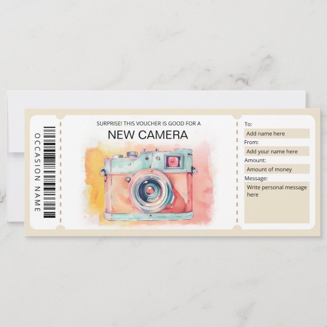 Invitation Nouveau certificat cadeau de caméra (Devant)