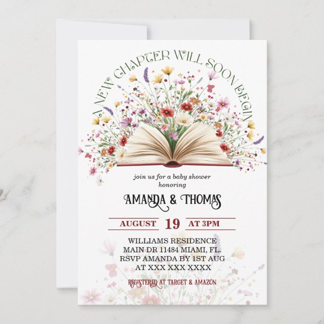 Invitation Nouveau chapitre Baby Shower (Devant)