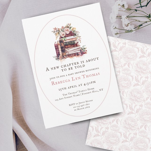 Invitation Nouveau chapitre baby shower aquarelle, rose pâle (Créateur téléchargé)