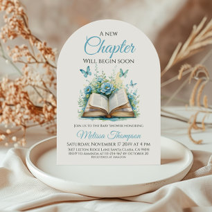 Invitation Nouveau chapitre Baby Shower Boy Blue Brunch Book