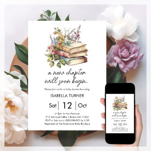 Invitation Nouveau chapitre   Baby shower du livre blanc Invi