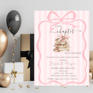 Invitation Nouveau chapitre Baby Shower ruban rose rayé