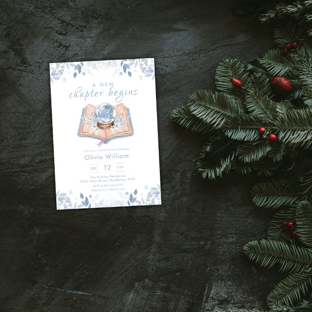 Invitation Nouveau Chapitre Commence Bébé Shower Boule de Nei (New Chapter Begins Winter Snowball Baby Shower Invitation)