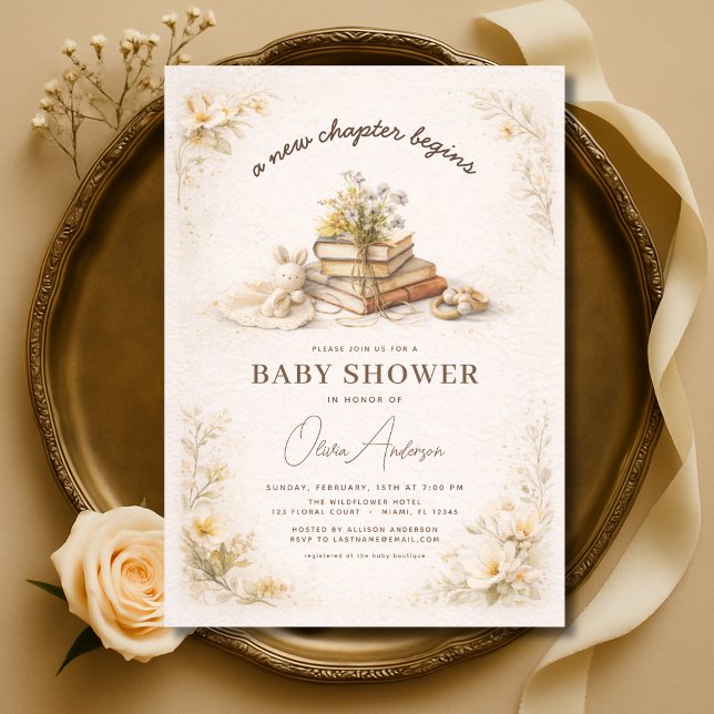 Invitation Nouveau chapitre commence Fête bébé Florale (Créateur téléchargé)