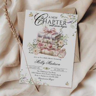 Invitation Nouveau Chapitre Commence Floral Bow Baby shower l