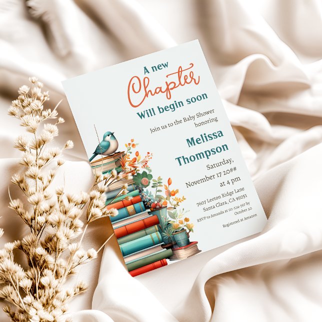Invitation Nouveau chapitre Commence le Baby shower du livre  (Créateur téléchargé)