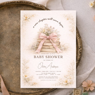 Invitation Nouveau Chapitre Commence Livres à Ruban Rose Baby