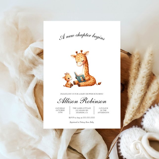 Invitation Nouveau chapitre commence thème Livre Giraffe baby (Créateur téléchargé)