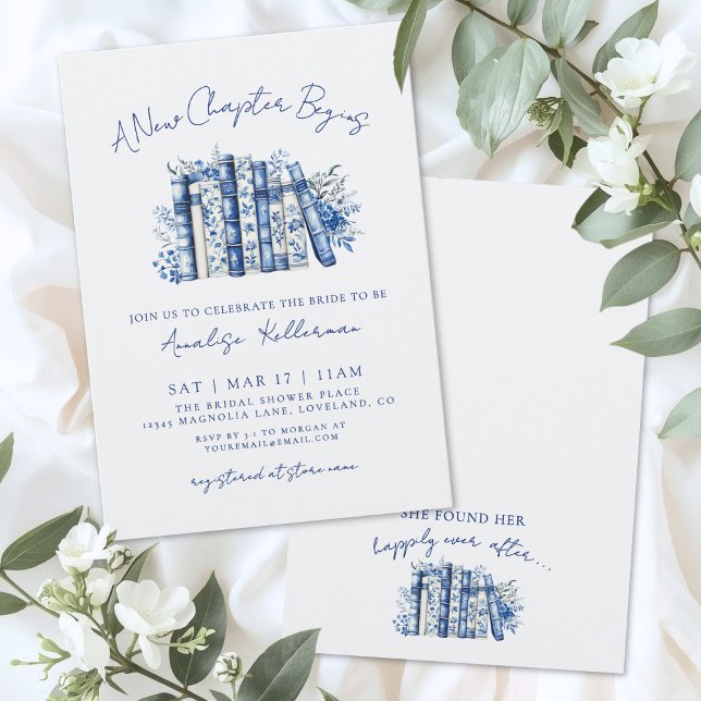 Invitation Nouveau Chapitre Fête de Mariage Florale (Book New Chapter Floral Bridal Shower Invitati Invitation)