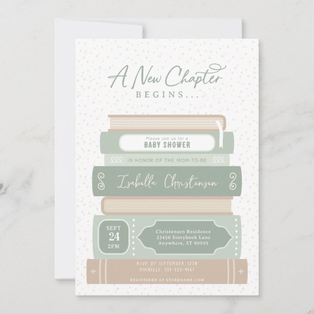 Invitation Nouveau Chapitre Livres Empilés Baby Shower Conte  (Devant)