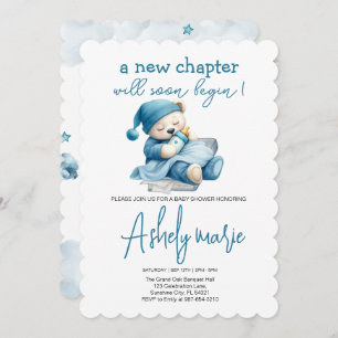 Invitation Nouveau Chapitre Teddy bleu garçon baby shower Our