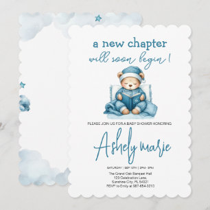Invitation Nouveau Chapitre Teddy bleu garçon baby shower Our