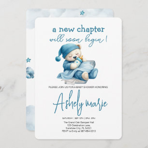 Invitation Nouveau Chapitre Teddy bleu garçon baby shower Our