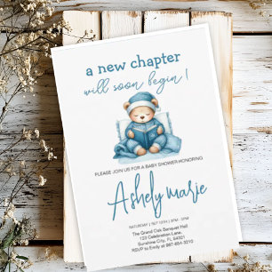 Invitation Nouveau Chapitre Teddy bleu garçon baby shower Our