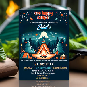 Invitation Nouveau Cute Nature Boys One Happy Camper 1er Anni