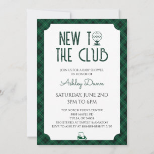 Invitation Nouveau Dans Le Club Baby Shower Vert Gingham Golf