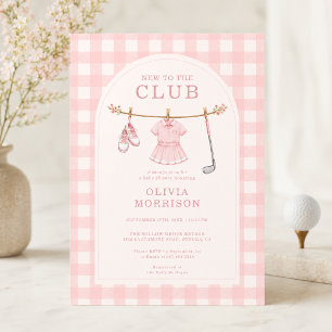 Invitation Nouveau Dans Le Club Golf Gingham Rose Baby Shower
