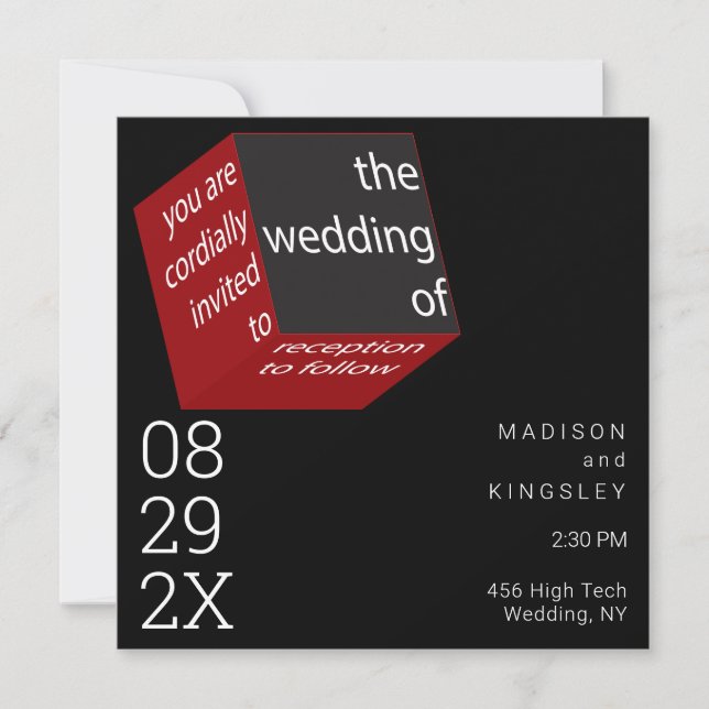 Invitation Nouveau High Tech Cube épique noir géométrique (Devant)