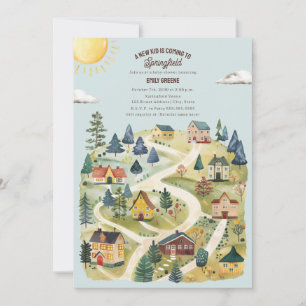 Invitation Nouveau Kid Hometown Watercolor Blue Fall Baby sho