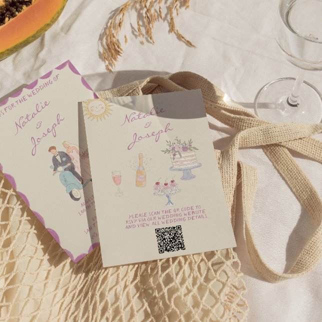 Invitation Nouveau Mariage Art Dessiné à la Main Code QR Vint (Créateur téléchargé)