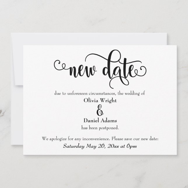 Invitation Nouveau Mariage repoussé à la nouvelle date Faire- (Devant)