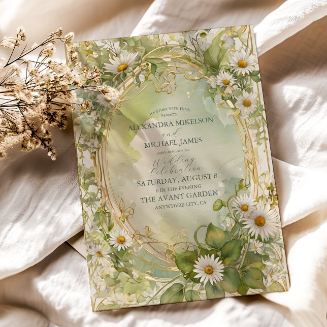 Invitation Nouveau Mariage vert ivoire Daisies (Créateur téléchargé)