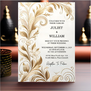 Invitation Nouveau Mariage Vintage en dentelle florale en or