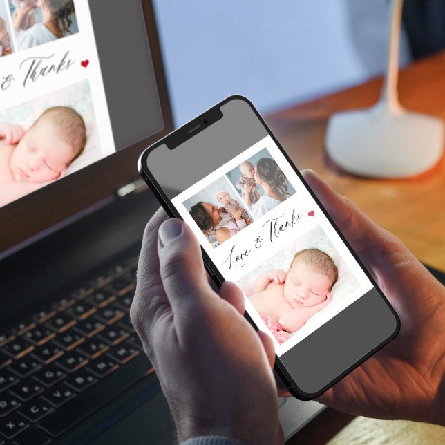 Invitation Nouveau-né bébé 3 photo collage élégant merci (Créateur téléchargé)