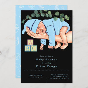 Invitation Nouveau-né garçon sur maman Baby shower bleu bras