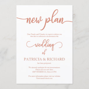 Invitation Nouveau plan de mariage élégant rose gold reporté