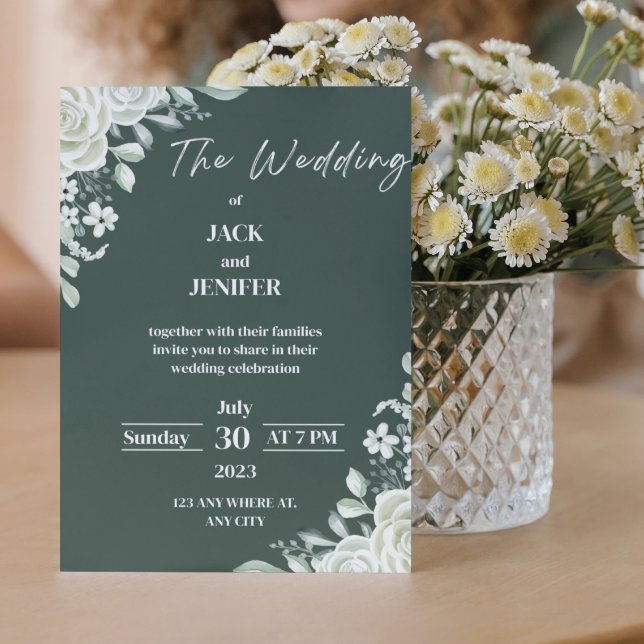 Invitation Nouveau Sage vert moderne avec Mariage simple blan (Créateur téléchargé)