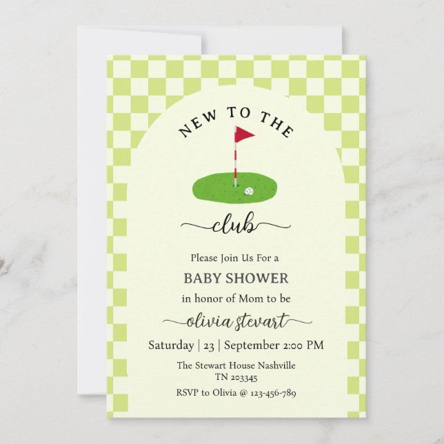 Invitation Nouveau script au club golf Baby Shower (Devant)