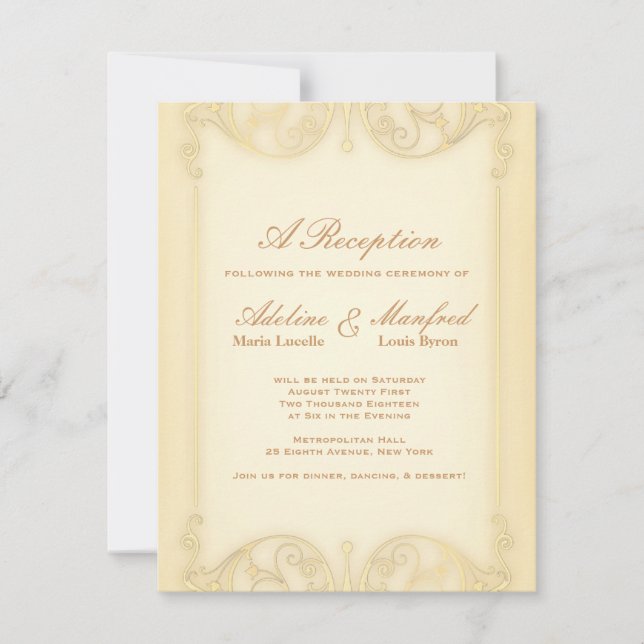 Invitation Nouveau Victorien : Mariage Fantaisie Pale Gold (Devant)