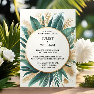 Invitation Nouveau Wreath Palm Tree Beach Mariage Vert Et Or