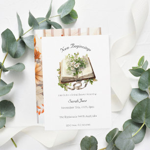 Invitation Nouveaux Débuts Livre Ouvert Floral pour la Fête d