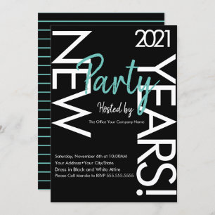 Invitation Nouvel An 2021 White Turquoise Typography Company 