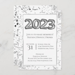 Invitation Nouvel An 2023   Confetti en argent et en ballon n