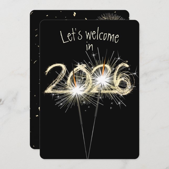 Invitation Nouvel An 2026 Sparklers (Devant / Derrière)