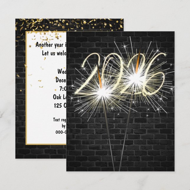 Invitation Nouvel An 2026 Sparklers (Devant / Derrière)