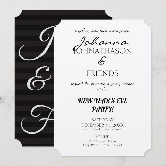 Invitation Nouvel An Black Funny Custom Custom (Devant / Derrière)