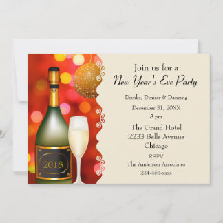 Invitation Nouvel An Boule à Facettes Champagne