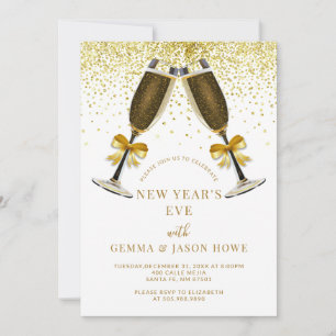 Invitation Nouvel An Champagne Party Toast Gold Confetti