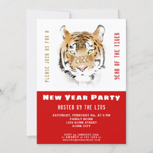 Invitation Nouvel An chinois 2022 Tigre Aquarelle Rouge