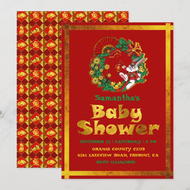 Invitation Nouvel An chinois du lapin (Devant / Derrière)